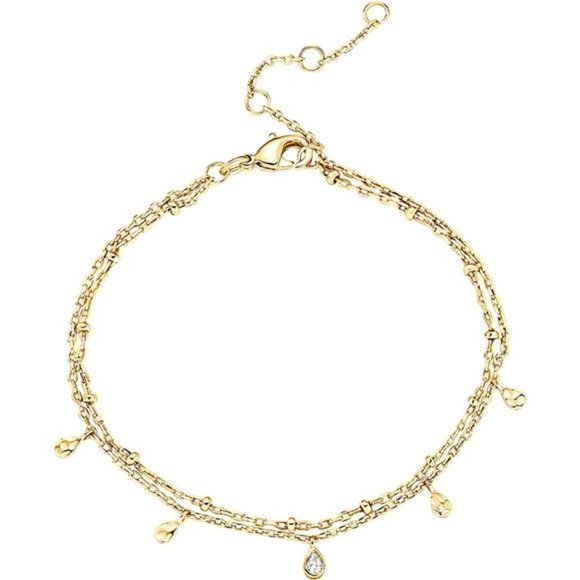 14K Gold Plated Double Chain Adjustable Bracelet for Women Cute Gift - Picture 1 of 5